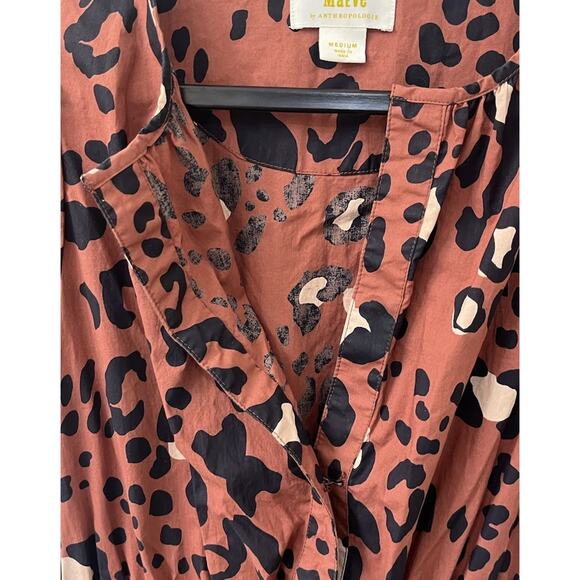 Anthropologie Maeve Somerset Maxi Dress Leopard Size Medium Brown short sleeve - Picture 8 of 8